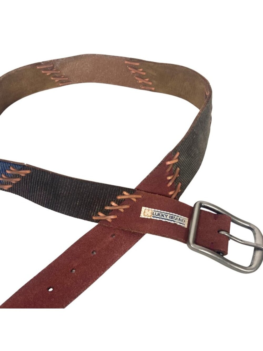 Vintage Lucky Brand Multicolor Suede Corduroy Belt Medium Whipstitch Boho